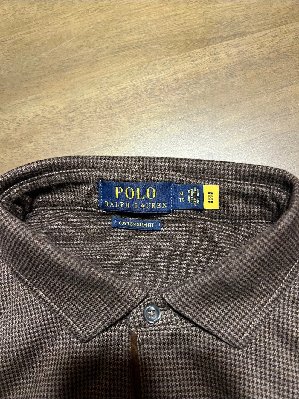 Polo by Ralph Lauren Brown Houndstooth Custom Slim Fit Polo